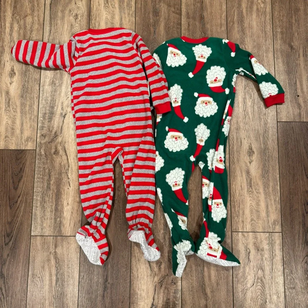 Carters Toddler Fleece Footed Pajamas 3T Bundle Christmas‎ Holiday Santa Unisex
